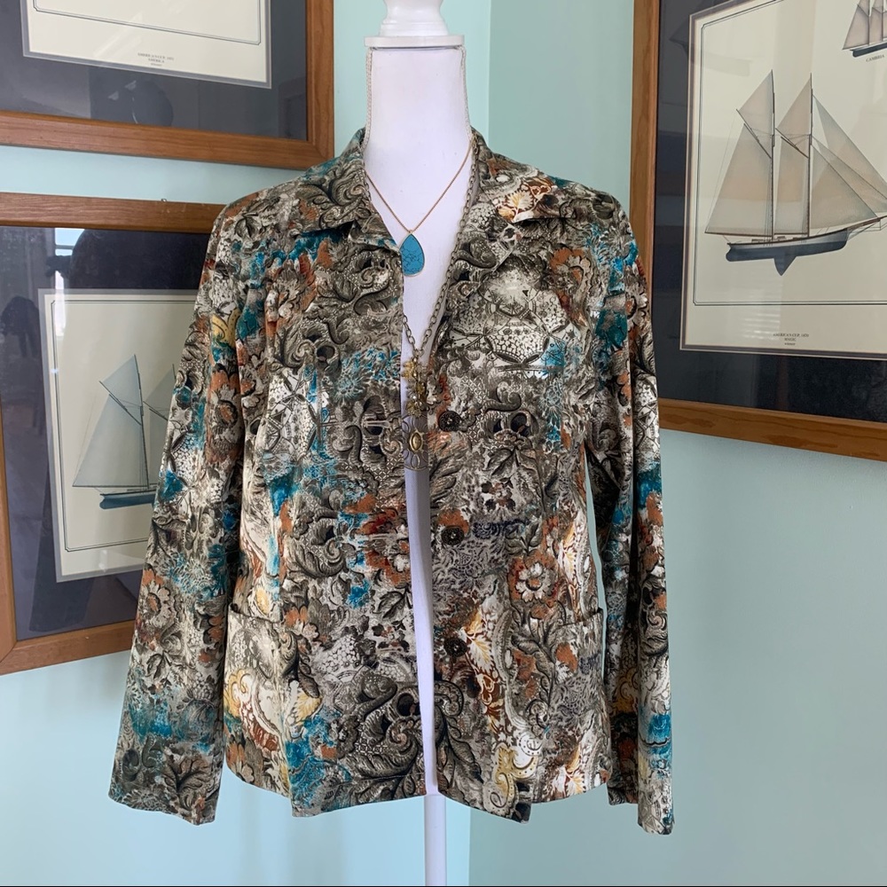 Chico’s Floral Stretch Button Down Shirt Shacket 1